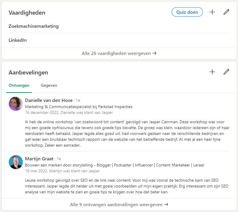 LinkedIn vaardigheden