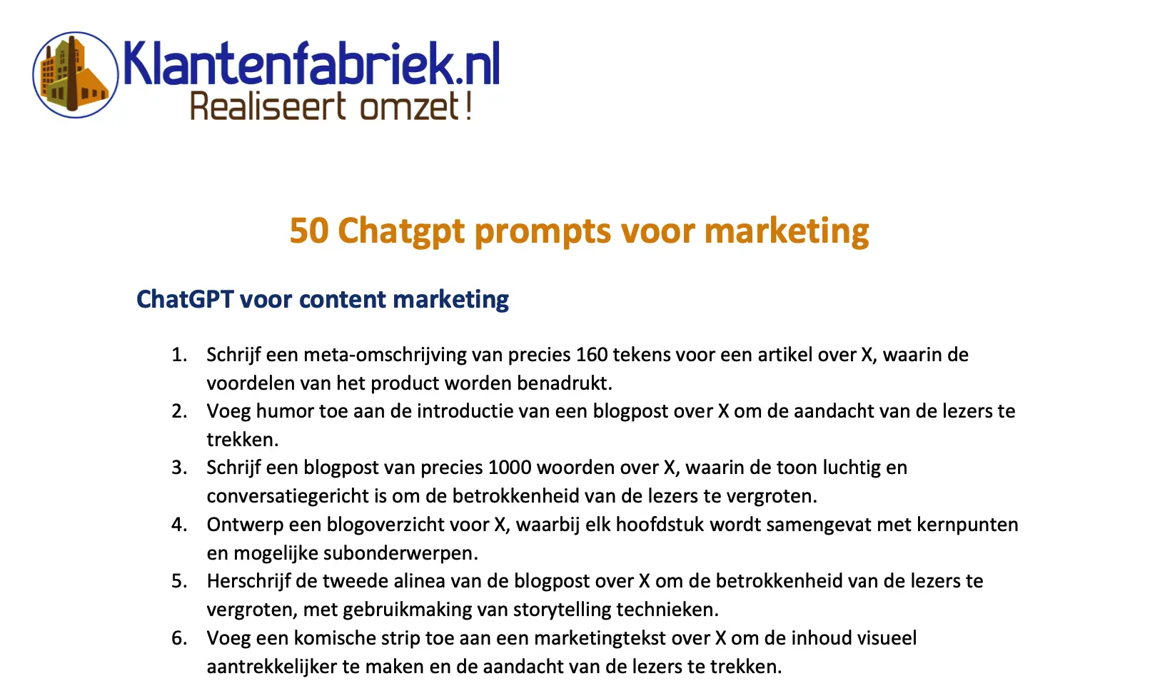 50 ChatGPT prompts voor marketing